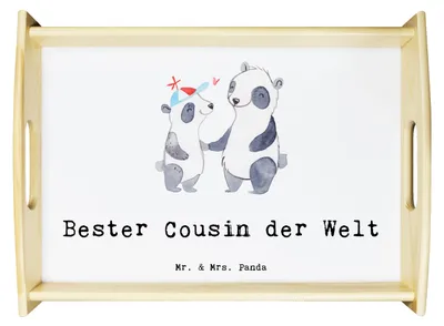 Produktbild von Mr. & Mrs. Panda Tablett Panda Bester Cousin der Welt - Weiß - Geschenk, Serviertablett, Kousin, Cousine, holz, Verwandtschaft, Vetter, Familie, Geschenkidee