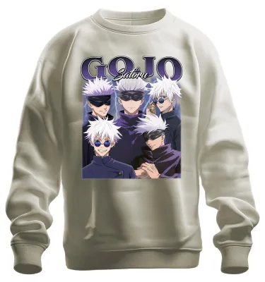 Imagen del producto de Gojo Satoru, Jujutsu Kaisen, antifaz, pelo blanco, regalo de anime, sudadera uni, cuello redondo, diseño de naturaleza, talla XL