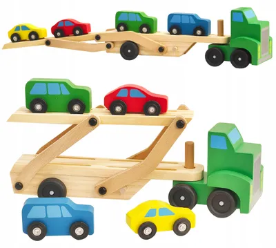 Produktbild von Holz-Tieflader Sattelzug klappbar mit 4 Holzautos