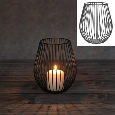 Produktbild von 2 Stück Kerzenhalter schwarze Streben 18cm Dekoration Laterne Windlicht Deko