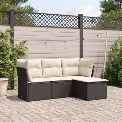 Produktbild von CLORIS 4-tlg. Garten-Sofagarnitur - mit Kissen - Schwarz Poly Rattan - Gartenmöbelgarnituren LL0000255215