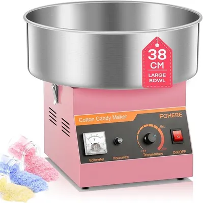 Image de Machine à barbe à papa électrique, 1000 W, appareil à barbe à papa commercial avec un bol en acier inoxydable de 38 cm et une cuillère à sucre. Idéal pour les fêtes d'anniversaire d'enfants à la maison, les réunions de famille