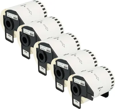 Produktbild von vhbw 5x Rolle mit Halter 102mm x 30,48m (1 Etikette) kompatibel mit Brother PT QL720NW Drucker Weiß