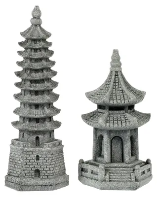 Produktbild von 2 Stück Japanische Steinlaternen Mini Pagode Statue Turm Asiatische Deko Figuren für Garten und Miniatur Dekoration