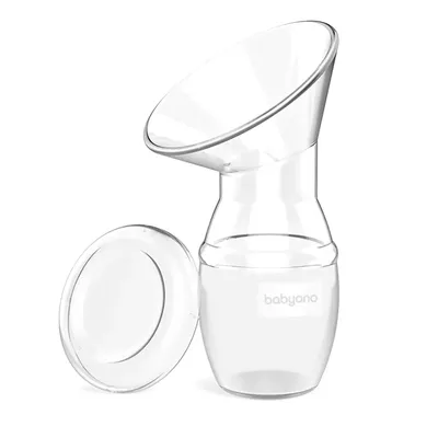 A clear, studio shot of a babyono electric breast pump and its lid against a white background.