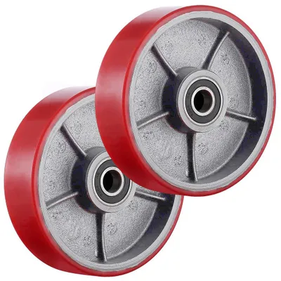 Produktbild von 2 tlg. Set Hubwagenrollen Polyurethan 200 x 50 mm, Tragkraft 3000 KG, Achse 20 mm inkl. Kugellager Rollen für Hubwagen Ersatzrollen, Rot