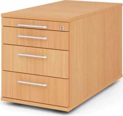 Produktbild von Rollcontainer Jakima | Buche | HxBxT 51,2x42,8x80cm | Relinggriff | 4 Schübe | Mit Schloss & Zentralverriegelung