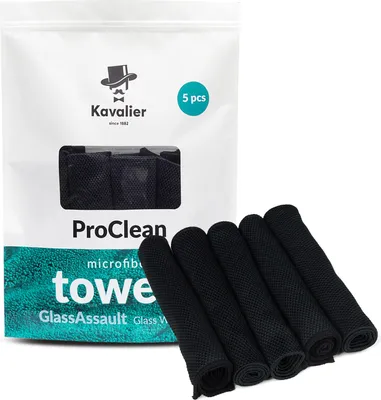 Image de Lot de 5 chiffons en microfibre Kavalier pour vitres, 41 x 41 cm