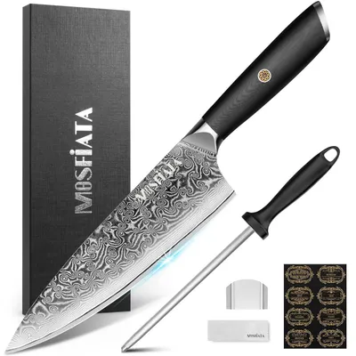 Zdjęcie produktu dla Nóż szefski 20 cm, stal damasceńska, 67 warstw, rękojeść z materiału G10, z ostrzałką