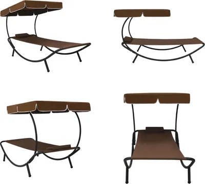 Image de vidaXL Chaise longue de jardin avec toit solaire et coussins Marron - Chaise longue de jardin - Chaise longue - Bains de soleil