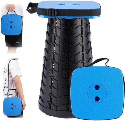 Productafbeelding van Ibenzoa® Draagbare, verstelbare telescoop-kruk (6,5–45 cm) – lichtgewicht, 1,15 kg, Ø 26 cm, nylon/PA66, vierkant zitvlak, antislip, 2 sluitingen, draagriem/schouderriem