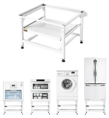 Image de VEVOR Support pour machine à laver 410 mm de haut, rehausseur pour machine à laver avec tablette coulissante, capacité de charge de 318 kg, pieds antidérapants, socle en acier pour sèche-linge, plate-forme, universel, blanc