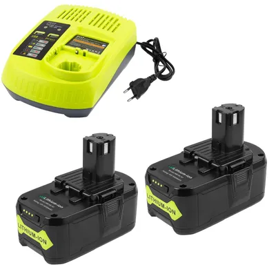 2er-Pack 18V 5,0Ah Akku + Ladegerät, Li-Ionen, LED