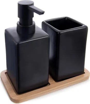 Produktbild von Badezimmer-Accessoire-Set, Schwarzer Dolomit, 3-teilig