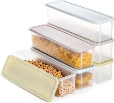 Produktbild von DigiRigi® 6er-Set Pasta-Container 30,5 x 7,6 x 7,6 cm – lebensmittelechtes PP, BPA-frei, luftdichte Spaghetti-Dosen mit Deckel, stapelbar, 3 Farben, für Vorratsschrank & Küche