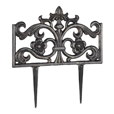 Produktbild von 4er Set Beetzaun Gusseisen, mit Erdspieß, einfaches Stecksystem, Zierzaun, nostalgisch, H x B x T 37 x 36 x 2 cm, bronze