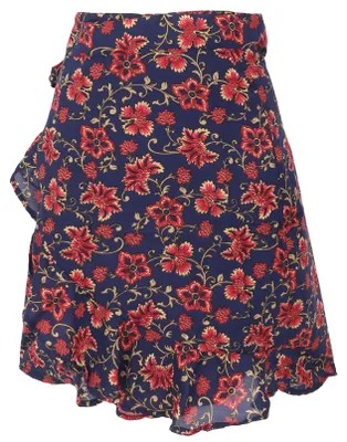 Produktbild von Leichter Wickelrock, Knielanger Boho Sommerrock - Blau, Damen, Polyester, Röcke