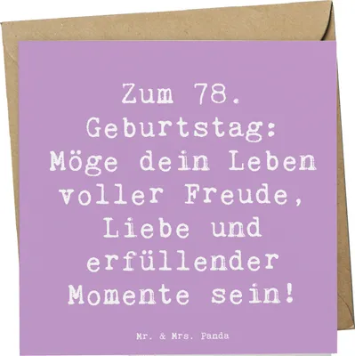 Produktbild von Mr. & Mrs. Panda Klappkarte Spruch 78. Geburtstag Freude Liebe - Lavendeltraum - Geschenk, Glückwunschkarte, einzigartig, faltkarte, Alter, anlasskarte, feiern, Grußkarte