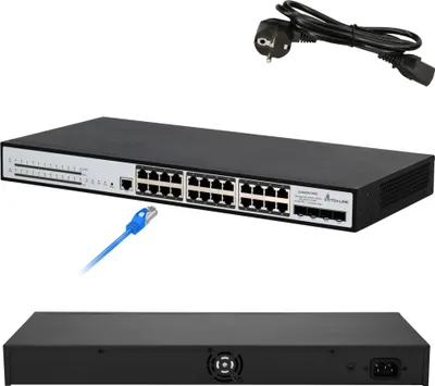 Produktbild von Extralink Chiron PRO Managed L3 Switch 24xRJ45 GbE PoE/PoE+ 370W, 4x SFP+, Rack 19"