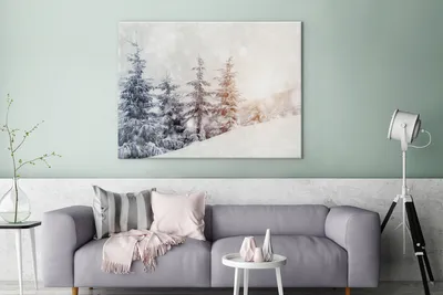 Produktbild von MuchoWow® - Leinwandbilder - Baum - Schnee - Winter, Wandbild, Wanddeko Bilder Wohnzimmer, 120x90 cm