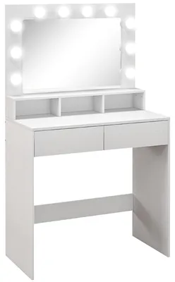Produktbild von Schminktisch mit Hollywood-Spiegel, Schubladen, 3 Beleuchtungsmodi, 10 Glš¹hbirnen, 80 x 40 x 135 cm, wei?