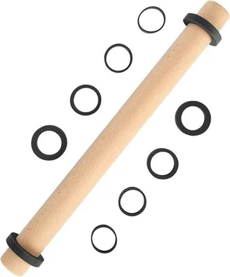 Produktbild von Famanu Holz verstellbare Teigrolle mit 5 Silikon-Abstandsringen - Backzubehör für Fondant, Kekse und Teig - 45 cm