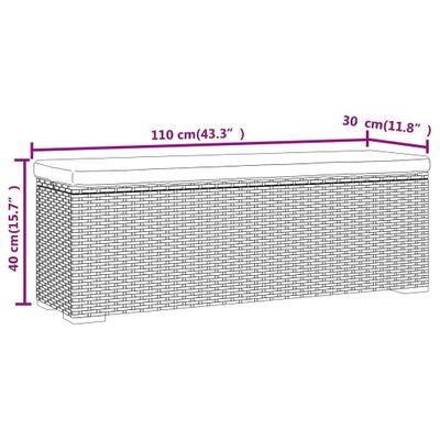 vidaXL Hockerbank mit Sitzkissen Schwarz 110x30x40 cm Poly Rattan