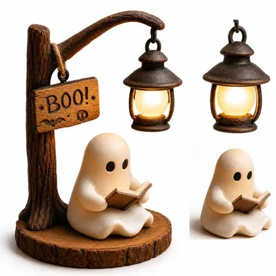 Produktbild von Bücherregal Deko für Leser, LED Geisterlampe mit Buch Design, kreative Geschenkidee für Bücherliebhaber, Halloween Dekoration & Nachtlicht