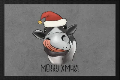 Produktbild von Merry Xmas Fußmatte Geschenkidee Weihnachten Frohe Weihnachten Süßes Kuh-Motiv Kuh-Fans Kühe