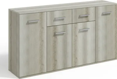 Produktbild von Masseno Kommode GIACOMO III 160 cm Sideboard mit 2 Schubladen und 4 Türen für Wohnzimmer Schlafzimmer Modern 160x33x85 cm Hellgrau / Hellgrau