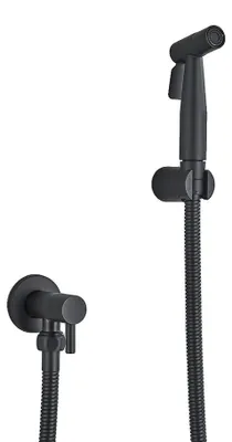 Image de Douchette de WC et de bidet, fixation murale, tuyau en acier inoxydable, noir mat