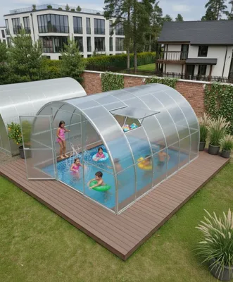 Produktbild von Poolabdeckung von Garten Dream. 3x6M mit 6mm polycarbonate Ganzjährige Nutzung. Schnee- und winddicht