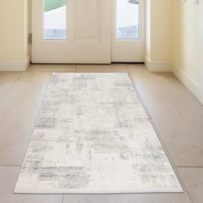 Obrázek produktu pro Moderní lesklý koberec do obývacího pokoje v modro-bílé barvě – rozměry 80 x 150 cm