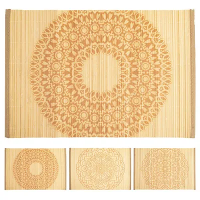 Zdjęcie produktu dla Podkładka Orion Podkładka na stół Podkładka pod talerze sztućce wykonana z drewna bambusowego w rolce z wzorem mandali 30x45 cm