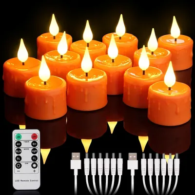 Immagine prodotto di Set di 12 candeline LED arancioni con telecomando e timer