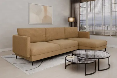 Productafbeelding van Designbank HELMER, stoffering Baloo, cappuccino kleur, met chaise longue aan de rechterkant