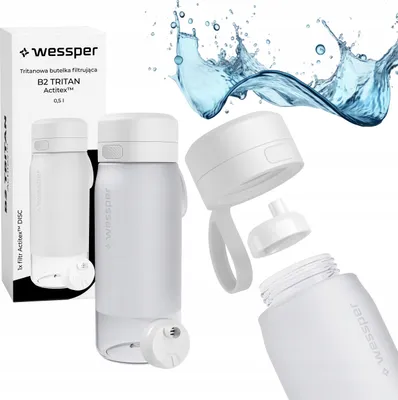 Produktbild von Wessper Wasserflasche 500ml, Silikonhülse Wasserfilterkappe BPA frei, weiß