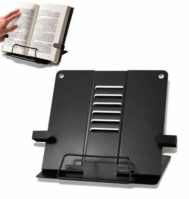 Zdjęcie produktu dla Uniqoos® Regulowany, przenośny metalowy podnóżek do książek – składany, wymiary 23x21x3 cm, 6 pozycji do czytania, odporny na rdzę, ergonomiczny, idealny do domu i biura