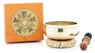 Produktbild von Dhyani-Klangschale mit bedruckter Geschenkbox mit Zubehör