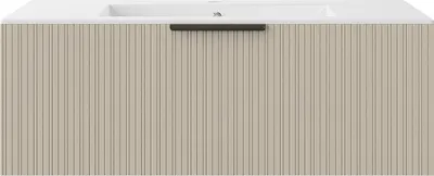 Produktbild von Badmöbelschrank hängend mit Rillenoptik und Einbauwaschbecken - Beige - 100 cm - PALIRO