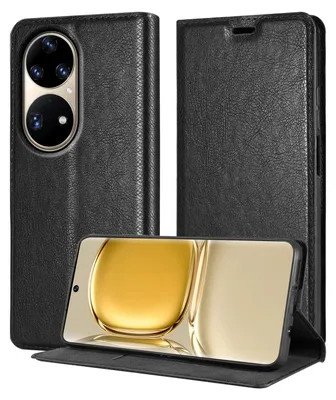 Produktbild von Cadorabo Hülle für Huawei P50 PRO in NACHT SCHWARZ Schutzhülle mit Magnetverschluss, Standfunktion und Kartenfach Flip Case Cover Etui Handy Klapp Hülle Book Tasche