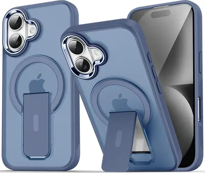 Image de Coque magnétique pour iPhone 17, compatible MagSafe, dos mat, coque antichoc avec support Bleu