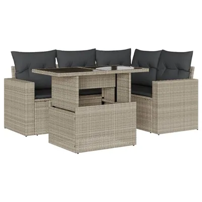 Produktbild von vidaXL 5-tlg. Garten-Sofagarnitur mit Kissen Hellgrau Poly Rattan