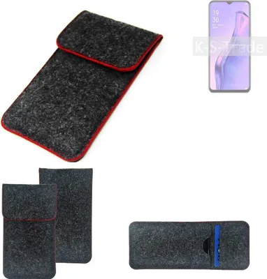 Produktbild von K-S-Trade Handy Schutz Hülle kompatibel mit Oppo A31 Schutzhülle Handyhülle Filztasche Pouch Tasche Case Sleeve Filzhülle dunkelgrau roter Rand