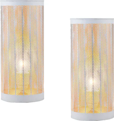 Produktbild von 2er Set Boho Deko Nachttischlampe Tischlampe Lampe Aigna Klein Weiss