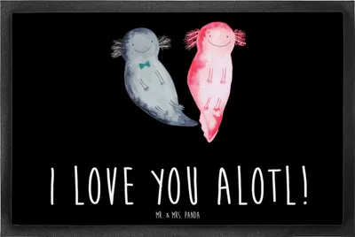 Produktbild von Mr. & Mrs. Panda Schmutzfangmatte Axolotl Liebe 60 x 90 cm - Schwarz - Geschenk, für Frauen, fußmatte, Schmutzmatte, Hochzeitstag, Valentinstag, Freundin, Fussmatte