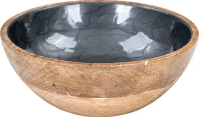 Produktbild von Schüssel 21cm Mango Holz Grau Perlmutt Emaille Schale Bowl Salatschüssel Deko
