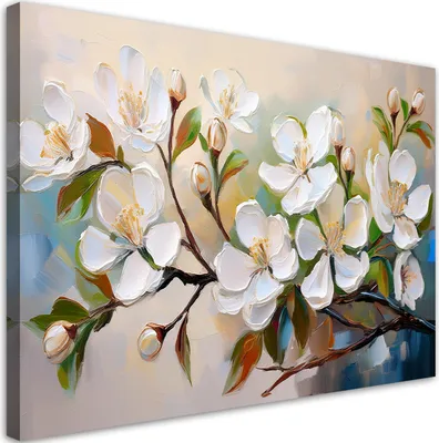 Produktbild von Leinwandbild Apfelblüte Gemalte 100x70 Feeby Weiß bild für die wand bereit zum aufhängen