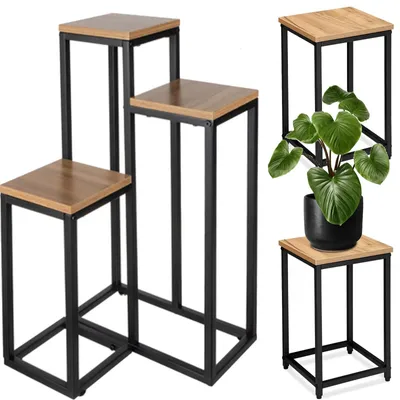 Produktbild von Blumenständer Set Pflanzenständer Metall 3er Set Loft Industrial Schwarz XL