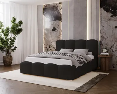 Produktbild von BESILIO Polsterbett 160x200 Fluffy – Wolkenbett Bouclé, Bett mit Bettkasten und Lattenrost, dicke Polsterung – Schwarz